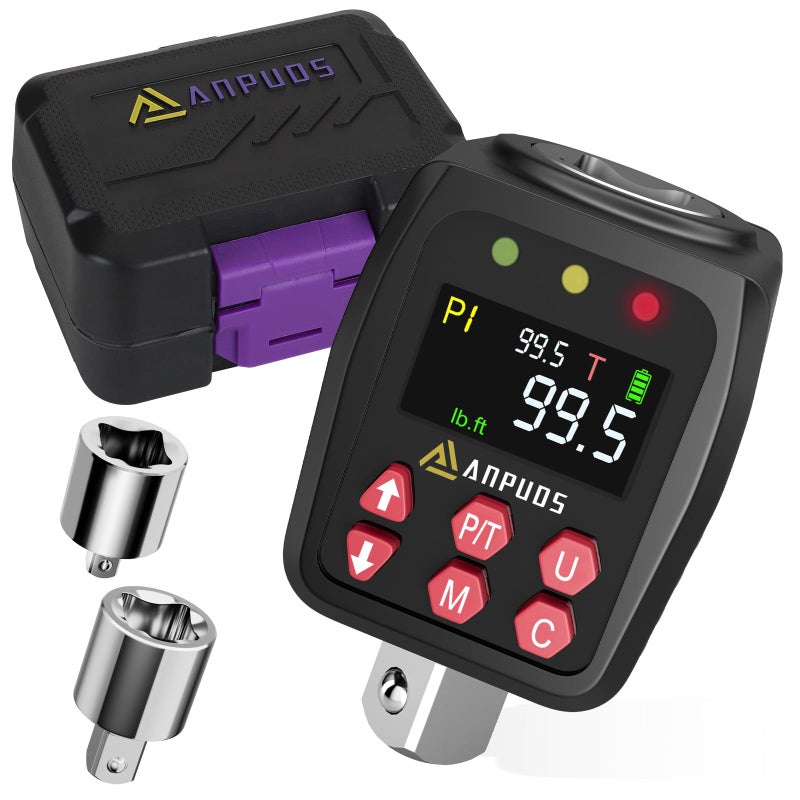ANPUDS 1/2"" Digital Torque Adapter  5-99.5Ft-lb/6.75-135Nm  Digital Torque Wrench Converter with 1% Accuracy  Preset Value  Data Storage  Buzzer & LED Indicator  3/8'' & 1/4'' Adapters for Motorcycle - Image 1